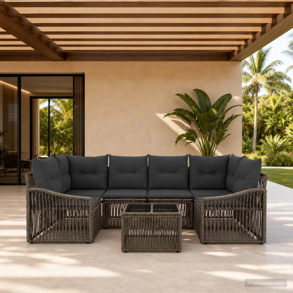 Set Divano da Giardino 7 pz Grigio polyrattan 3435941