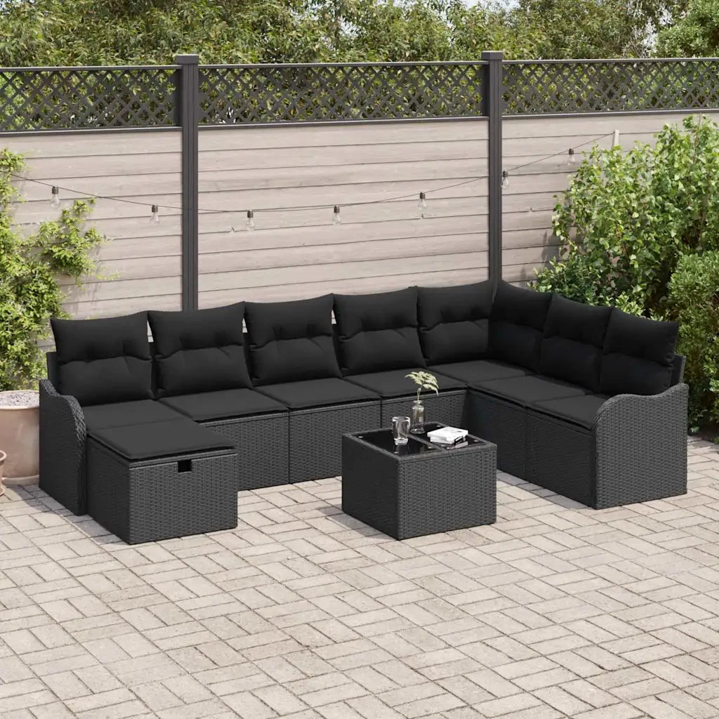 Set Divano da Giardino con cuscino 9 pcs Nero Poly Rattan 3360374