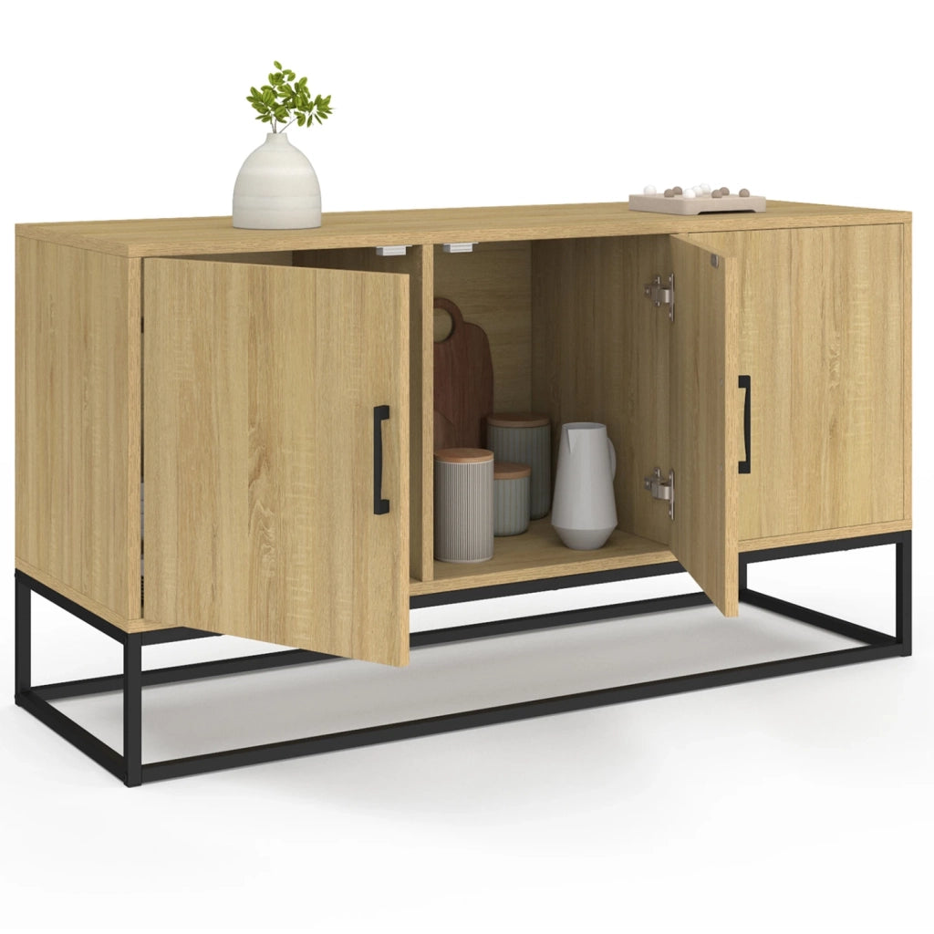 IDMarket - 113 cm DETROIT Credenza bassa a 3 ante in legno e nero, design industriale