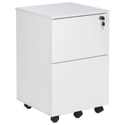 Armadietto per ufficio in legno massiccio con 2 cassetti e ruote con serratura a chiave bianco design moderno