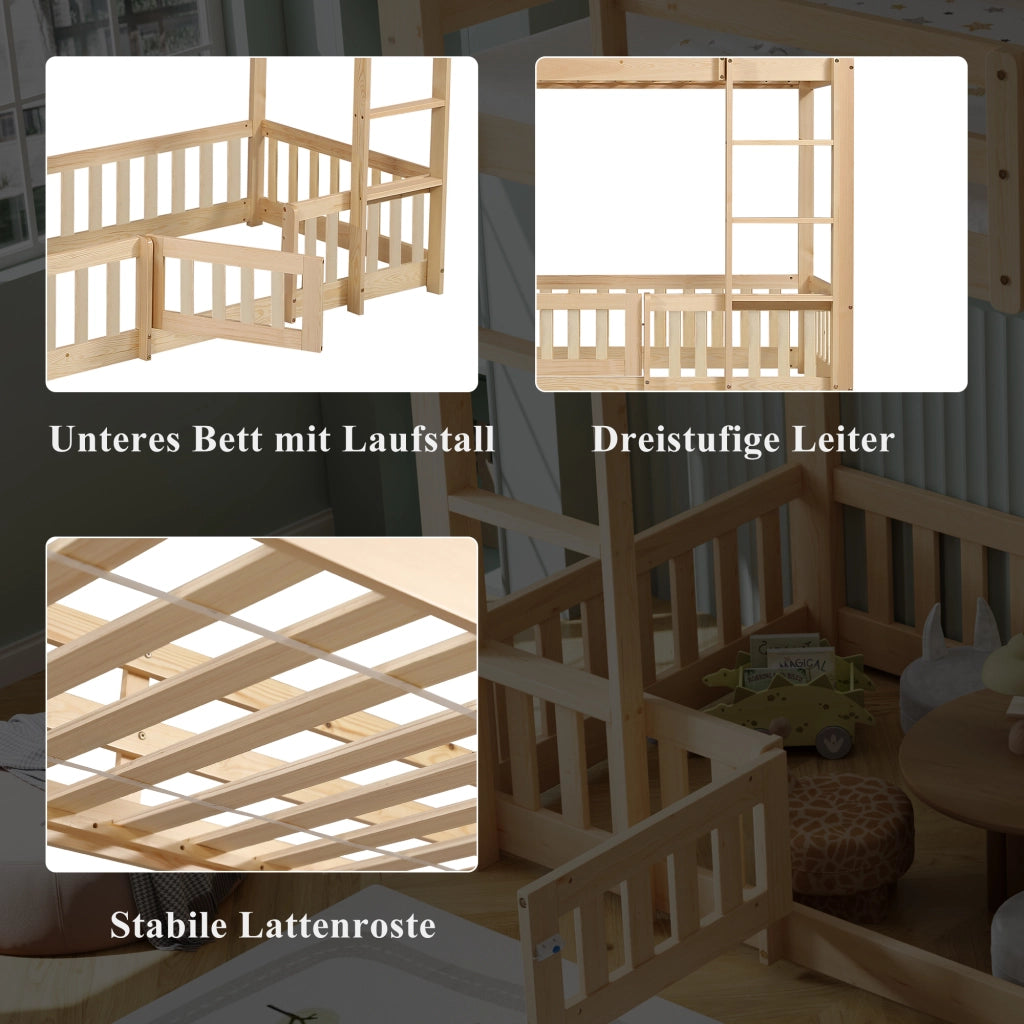 letto a castello legno naturale 90 x 200 cm