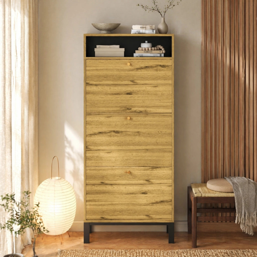SCARPIERA salvaspazio 63x24x147 cm MDF naturale con 3 ribalte