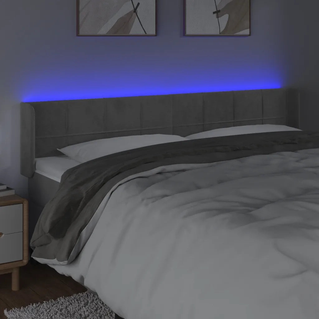 Testiera a LED Grigio Chiaro 203x16x78/88 cm in Velluto 3123302