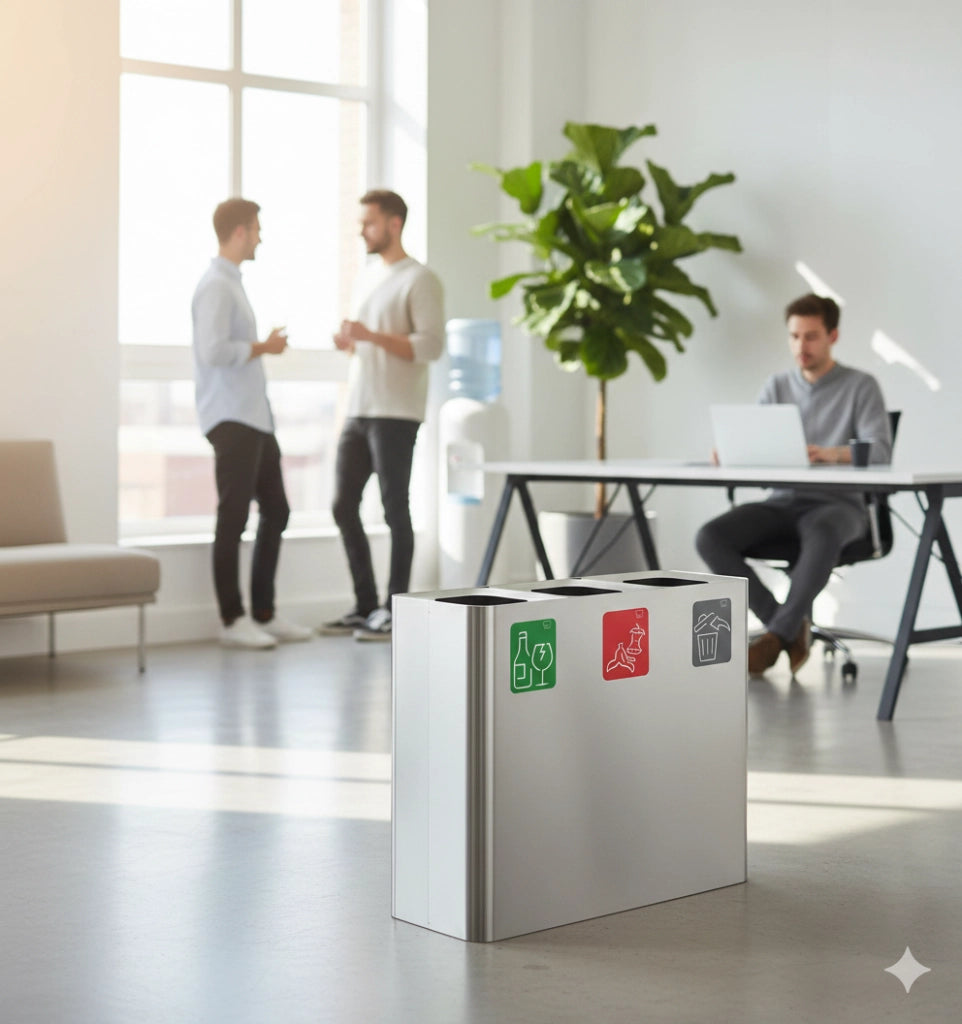 Pattumiera Sistema di Raccolta Rifiuti 90x30xh80 cm In Acciaio Inox 3 Scomparti Argento