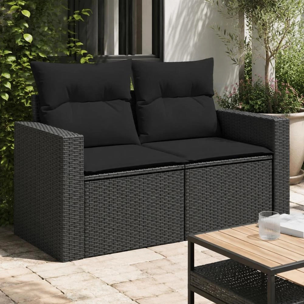 Garden Sofa With Cushions 2-seater Black Poly Rattan