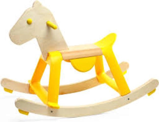 Cavallo a dondolo in legno Yellow Rock`it! 64 cm X47 cm,Djeco,Eta +12 mesi