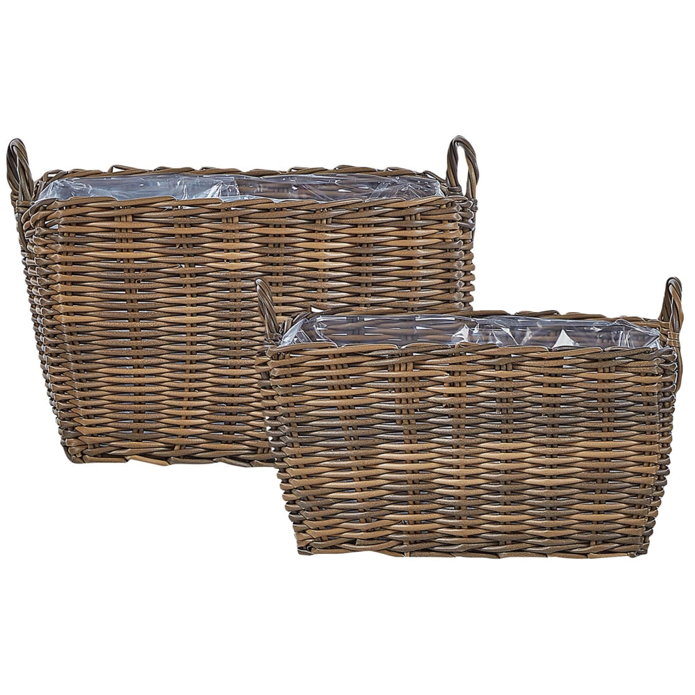 Set di 2 ceste per piante da esterno Vasi per piante rivestite in rattan sintetico marrone