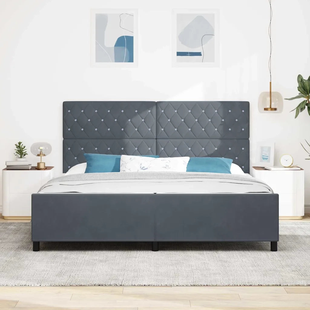 Letto a molle con testiera Grigio scuro 200 x 200 cm Velluto 3344898