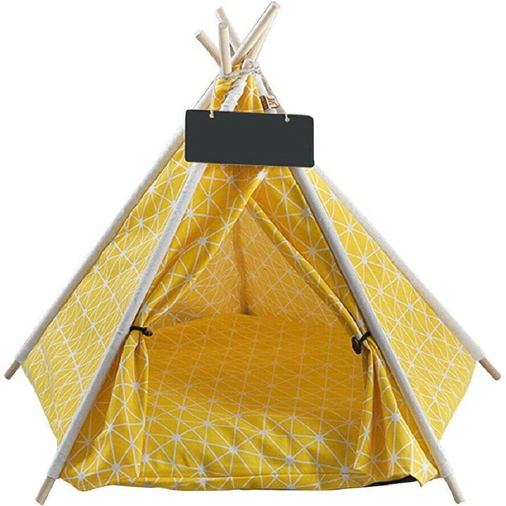 Trade Shop - Tenda Cuscino Pieghevole Giallo Grande Animali Domestici Gatto Cane 60x60x90cm -