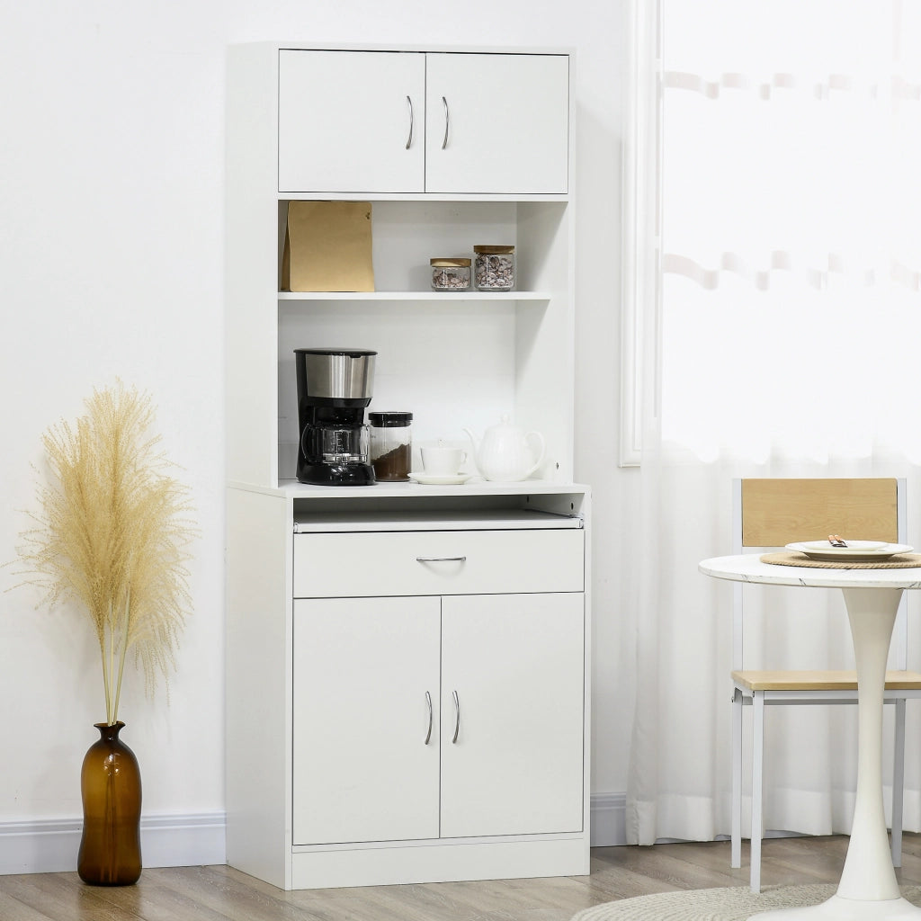 Credenza Cucina Soggiorno con 4 Porte Cassetto e Ripiano Aggiustabile ¨C zephmum ¨C Bianco 70x40x180 cm