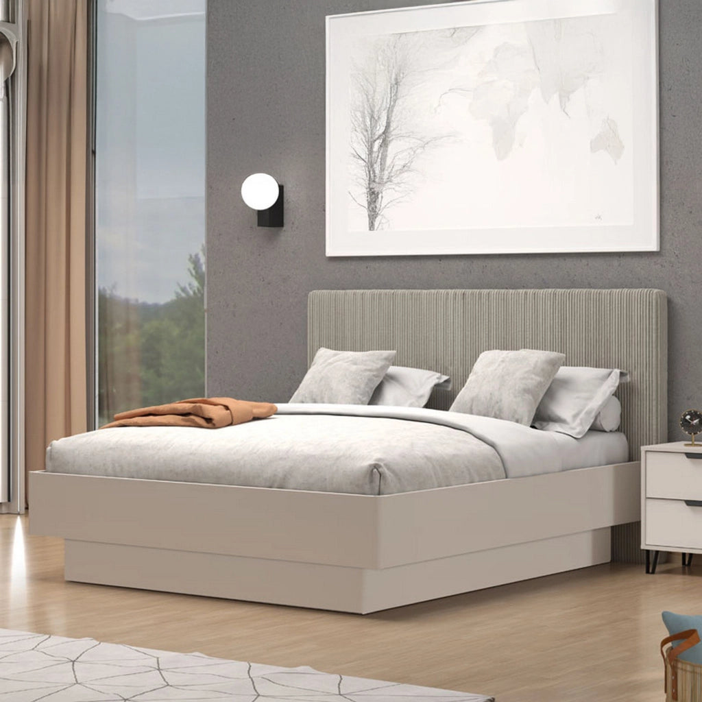 Letto Matrimoniale Ragogna, Letto Matrimoniale Testiera Imbottita Effetto Velluto, Grigio Tortora