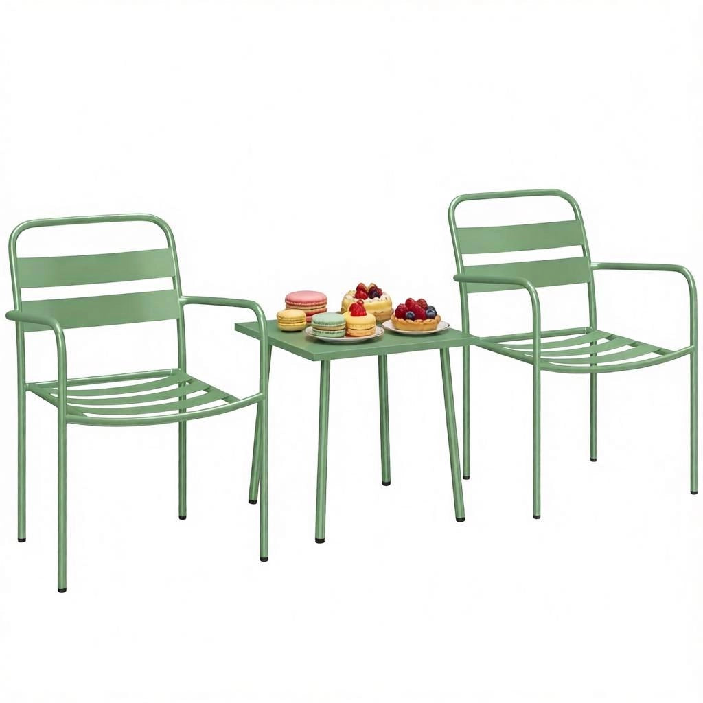 SALOTTINO DA GIARDINO 3 PEZZI 50x50 cm VERDE acciaio e vetro temperato