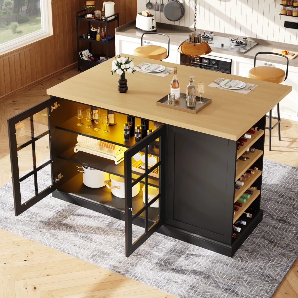 Tavolo da pranzo pieghevole con 1 cassetto; portabottiglie inclinato e luce LED; per cucina e soggiorno