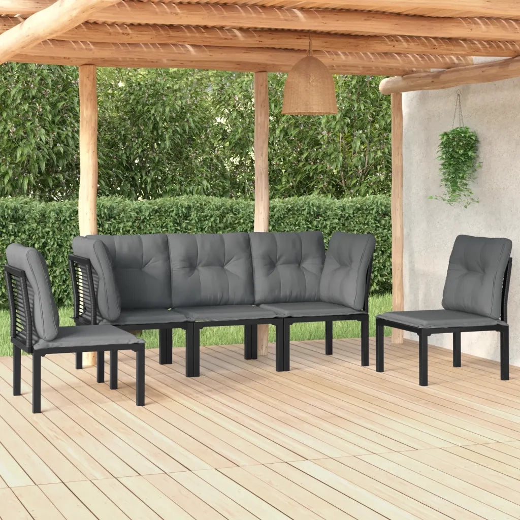 Set Salotto da Giardino 5 pz | Set di Mobili da Esterno Nero e Grigio in Polyrattan