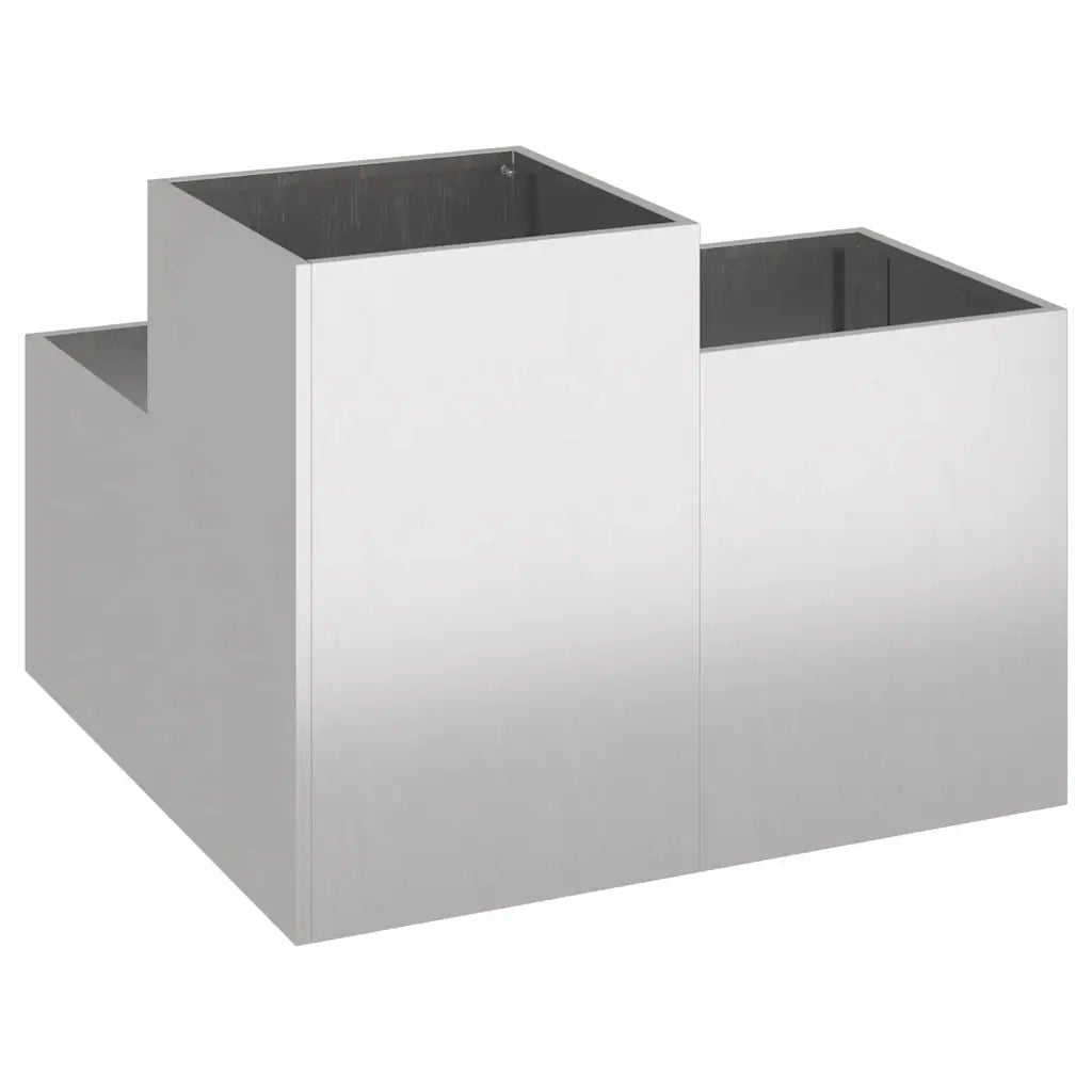 Fioriera rettangolare moderna da giardino 80 x 80 x 60 cm con fondo aperto in acciaio inox argento 02_0052071