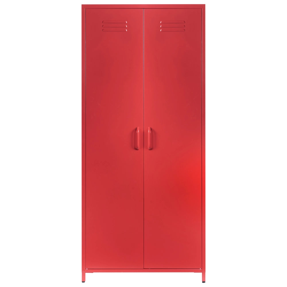 Armadio Portaoggetti Home Office Acciaio Rosso 2 Ante 4 Ripiani Design Industriale