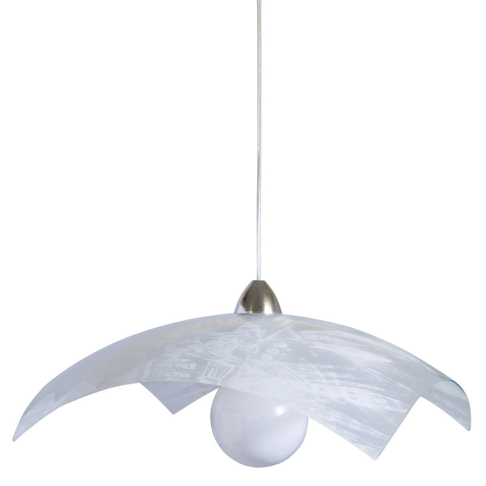 Sospensione D50 1xE27 Montatura Cromo-Trasparente Vetro Lastra Astratto E-Energy Roberta