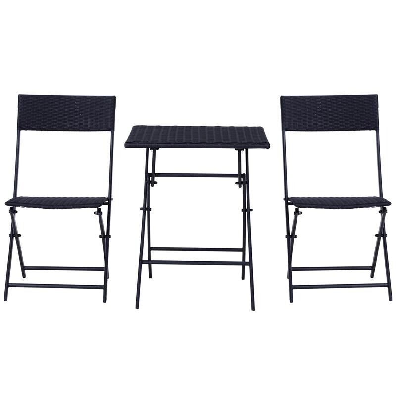 SET CON TAVOLINO E 2 SEDIE DA GIARDINO PIEGHEVOLI IN RATTAN COLORE NERO