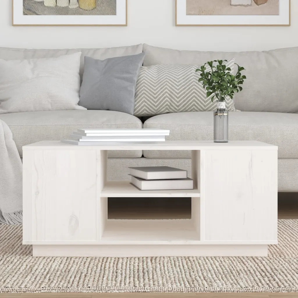Tavolino da Salotto Bianco 90x49x40,5 cm Legno Massello di Pino 814400