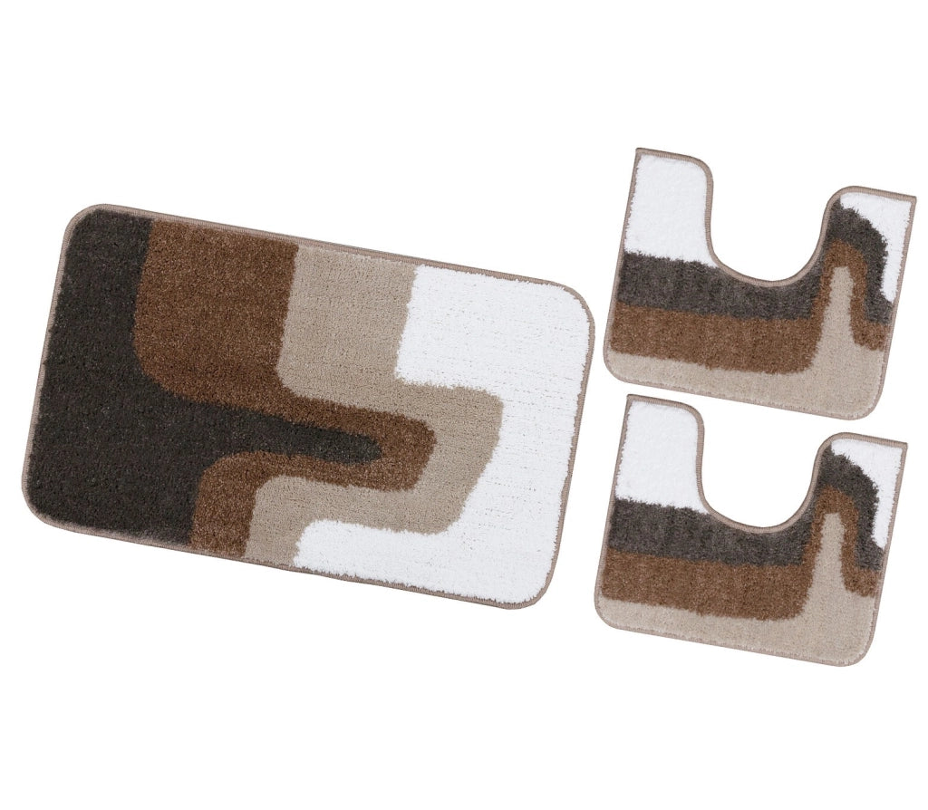 Tappeto Bagno Scendiletto Pelo Raso Morbido Assorbente Antiscivolo Lavabile Set 3 Pezzi Marrone