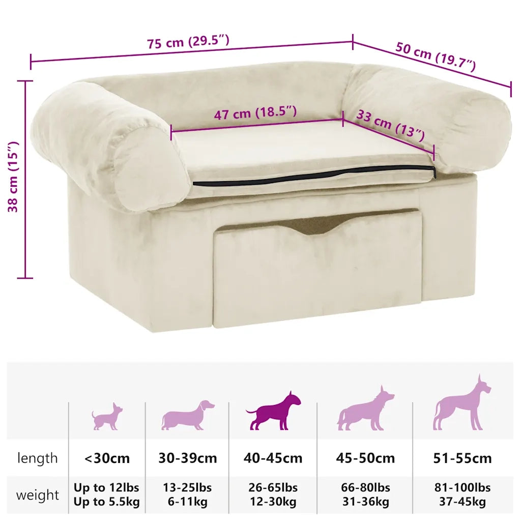 Divano per Cani con Cassetto Crema 75x50x38 cm in Peluche 171082