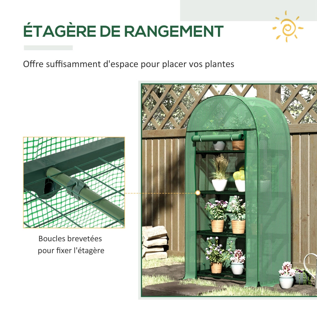 Serra da giardino e balcone ¨C zephmum ¨C verde, 4 ripiani, copertura in PE, 80x49x160 cm