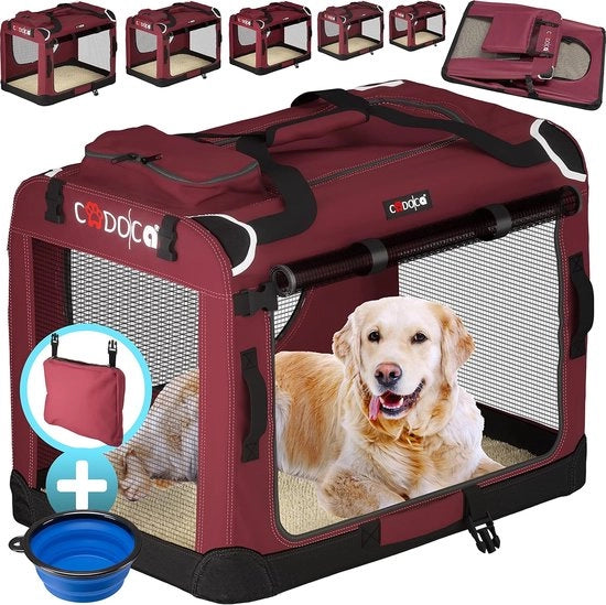 Scatola di trasporto per cani Opaca Robusta L 70 x 52 x 50 cm Borsa di trasporto respiro per animali Scatola di trasporto per cani Sacca da trasporto per cani Rosso scuro