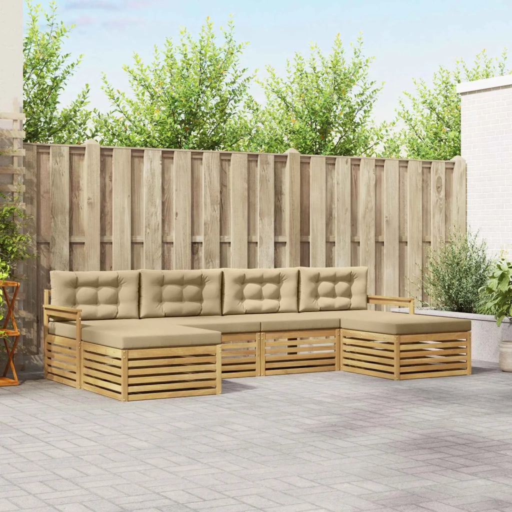 Set divani 6 pcs Bianco e Beige Legno di Acacia Massello