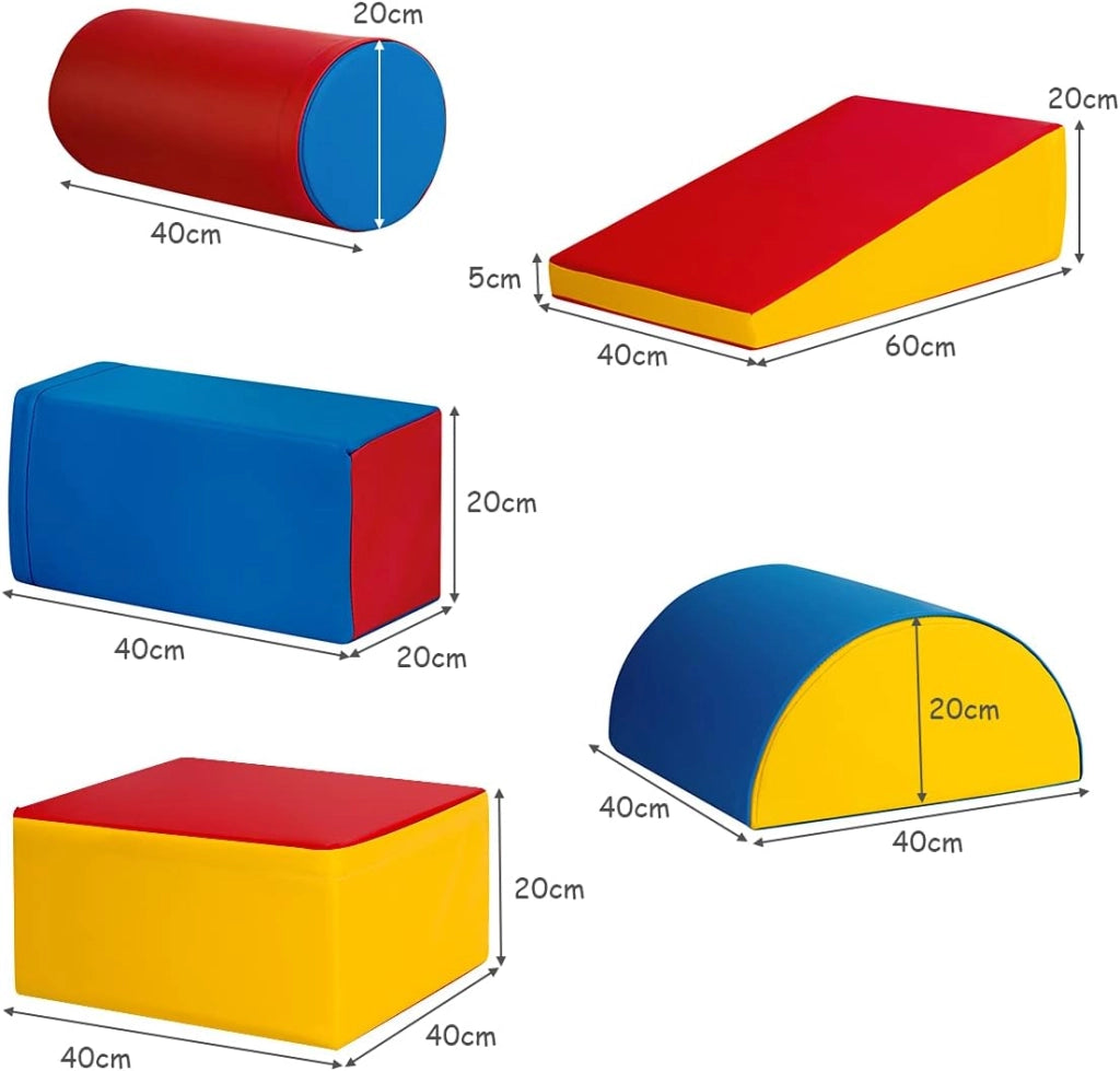 Set di 5 Blocchi con Diverse Forme e Colori, Giocattolo per Arrampicata e Strisciamento, Aiuta i Bambini a Crescere (Rosso)