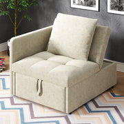 Divano letto trasformabile 3 in 1 con schienale reclinabile in tessuto di lino beige
