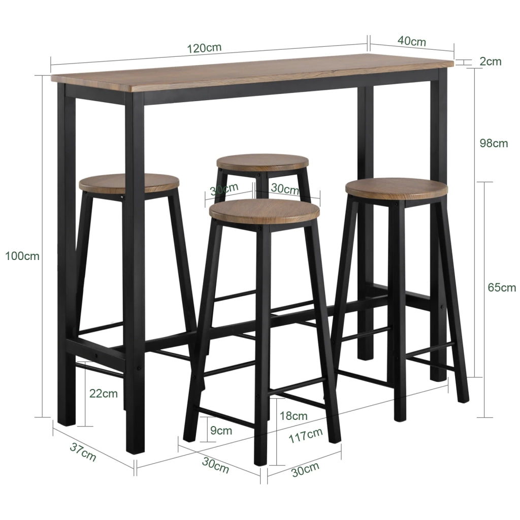 Set 5 Tavolo con 4 sgabelli,Bancone Bar tavolo bar con sgabelli penisola cucina Nero OGT22-SCH