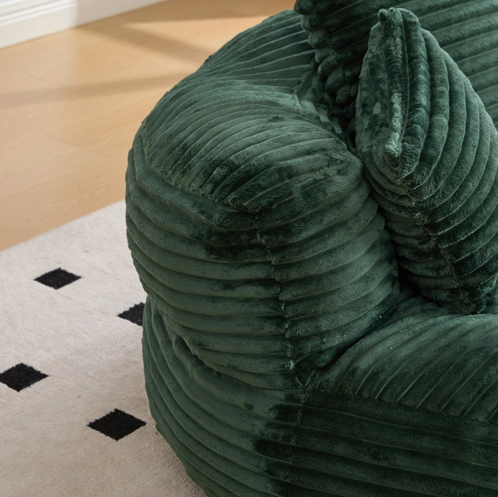 Sitzsack ergonomico in corduroy verde smeraldo 108x108x52 cm; con braccioli e schienale alto