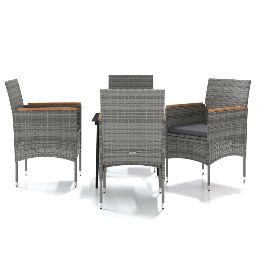 Set da Pranzo da Giardino 5 pz con Cuscini Grigio e Nero 3099348