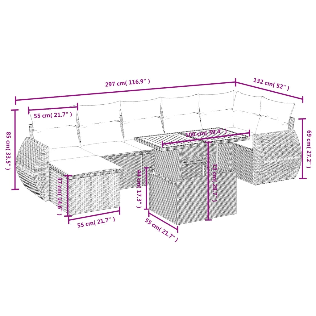 Set Divano da Giardino 8 pz con Cuscini Grigio in Polyrattan 3272306