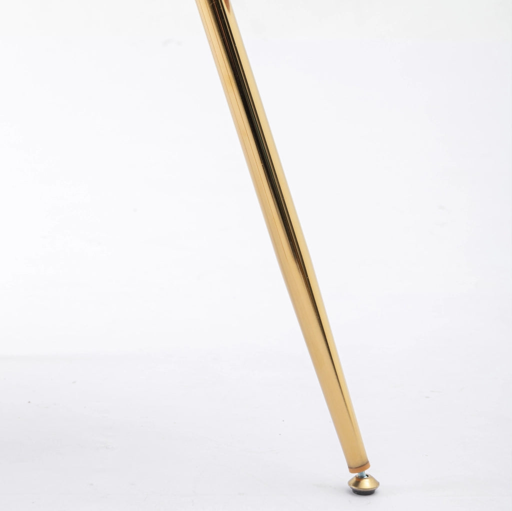 Sedia da trucco in velluto rosa con gambe in metallo dorato