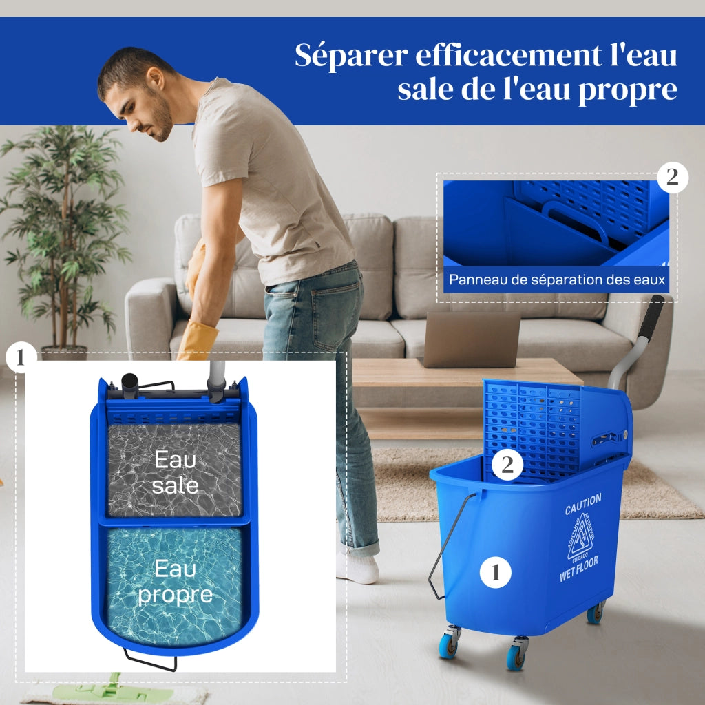 Carrello pulizie con secchio 20L ¨C Xylo ¨C con strizzatore e separatore acqua sporca 60x27x70,5cm blu