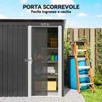 Capanno da Giardino 1.16m² con Tetto Inclinato e Porta Scorrevole, Casetta Attrezzi Giardino in Acciaio Zincato, 163x89x182 cm, Nero