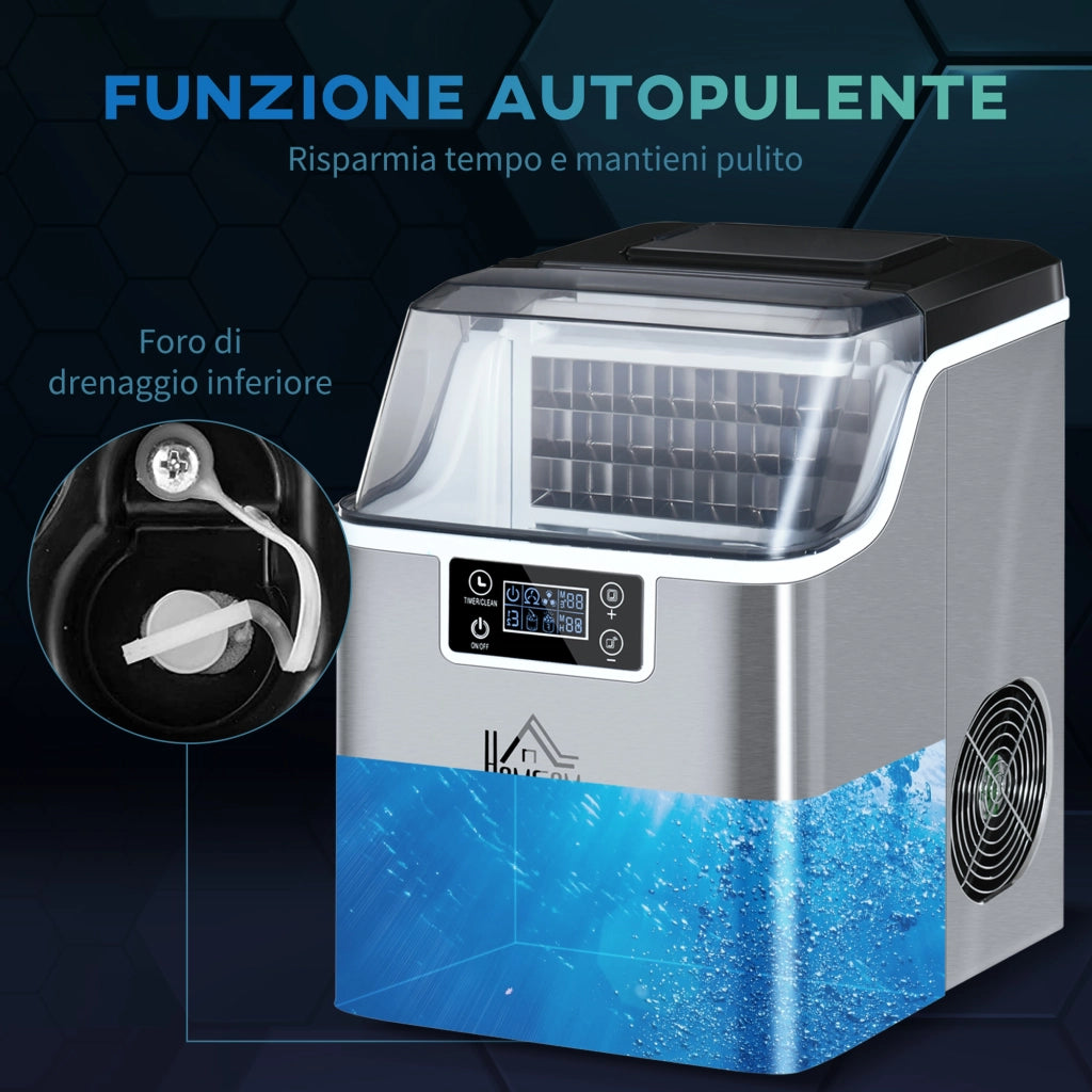 EasyComfort Macchina Ghiaccio 20kg in 24 Ore, 24 Cubetti in 14-18 Minuti con Dimensione Regolabile, Serbatoio 3.2L e Sistema Autopulente, Argento