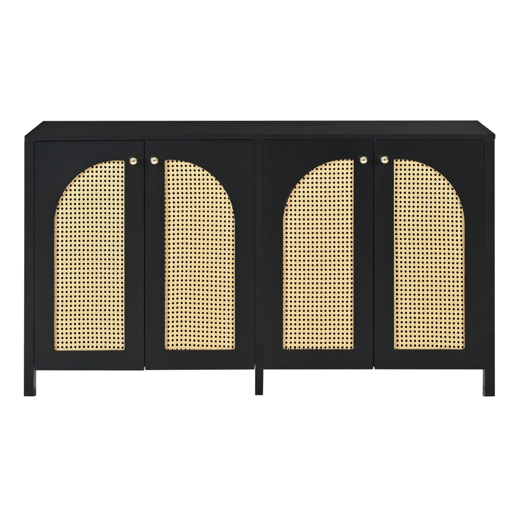 Credenza Moderna con Ante in Rattan e Maniglie in Metallo ¨C Xylo ¨C Nero