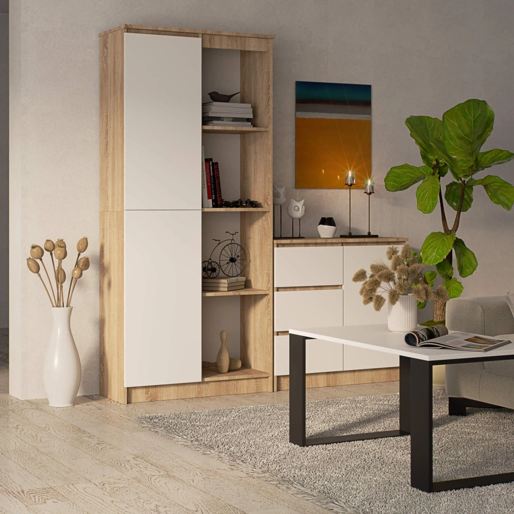 Armadio da ufficio AKORD R80 Sonoma Quercia 80 cm 1 anta inserto frontale Bianco 80x35x180 cm