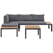 Set divano ad angolo da giardino cuscini grigi design a doghe tavolino da caffè a 4 posti moderno set di conversazione