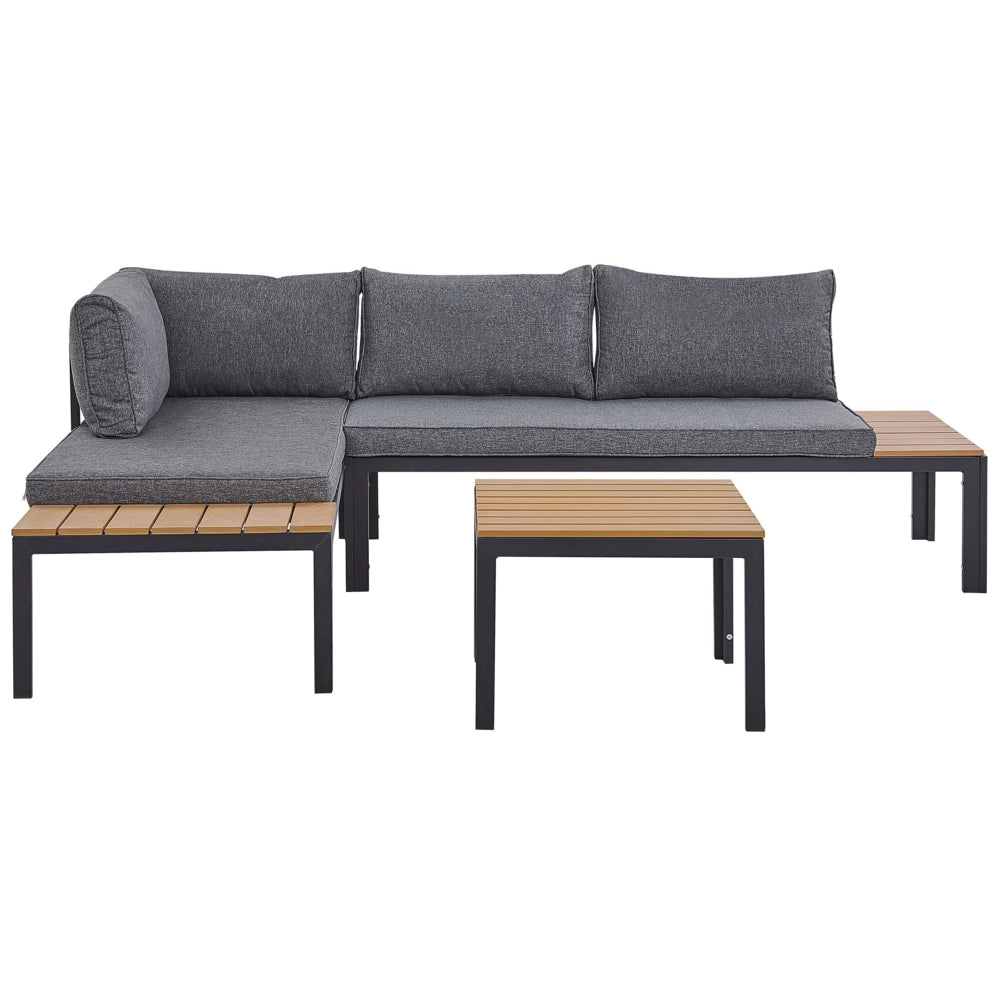 Set divano ad angolo da giardino cuscini grigi design a doghe tavolino da caffè a 4 posti moderno set di conversazione