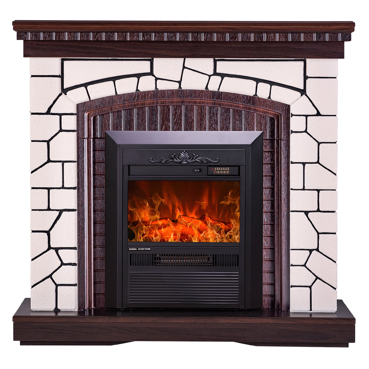 Camino Elettrico da Pavimento 105,8x110x30 cm Effetto Fiamma 2000W Natali & Cristina Bianco/noce scuro