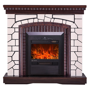 Camino Elettrico da Pavimento 105,8x110x30 cm Effetto Fiamma 2000W Natali & Cristina Bianco/noce scuro