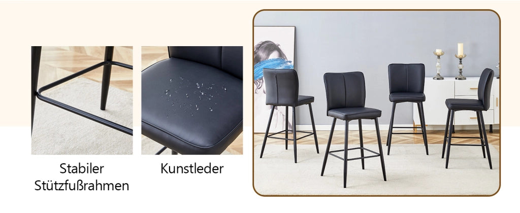 Set di 2 sgabelli da bar alti 101 cm, realizzati in materiale PU nero: schienale ergonomico, comodi ed eleganti.