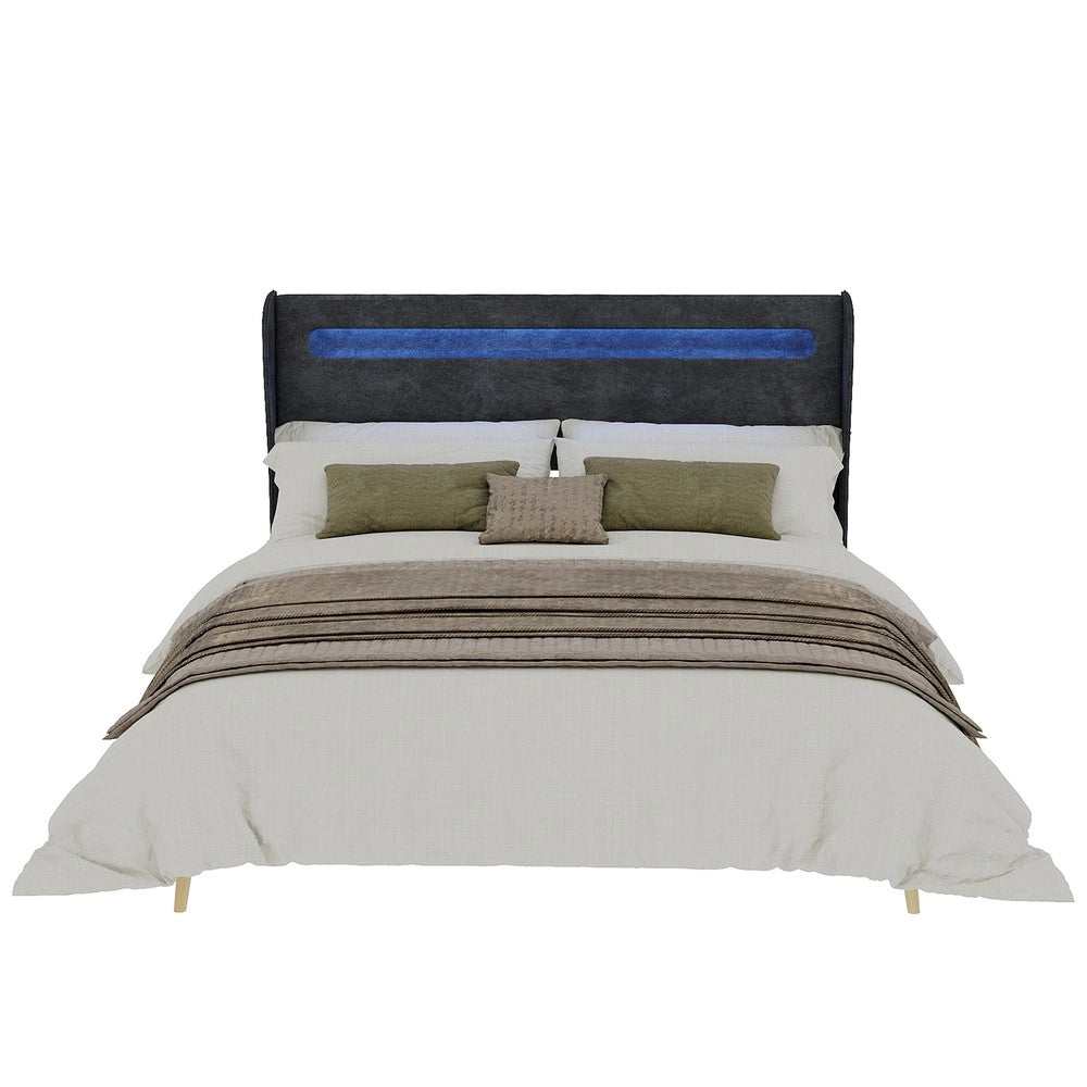 Letto imbottito con testiera LED ¨C Minimal ¨C Grigio 160x200 cm
