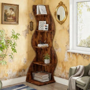 Scaffale angolare a 5 livelli in legno marrone 60x35x180 cm con ripiani regolabili