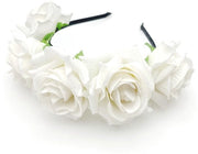 Cintura Bianca Rosa - Corona di Fiori - Ragazza Sposa - Cintura Bambini/Adulti - Comfortevole - Elastico