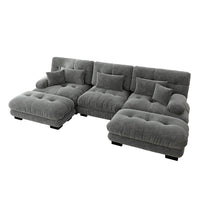 Divano angolare modulare - Xylo - Forma U extra large, trasformabile con pouf, chenille grigio