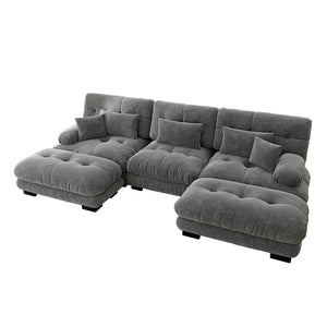 Divano angolare modulare - Xylo - Forma U extra large, trasformabile con pouf, chenille grigio